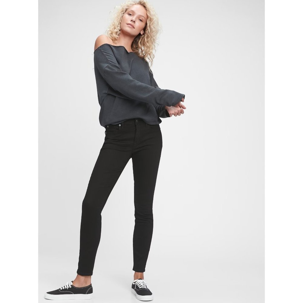 GAP Curvy True Skinny Jeans Black Mid Rise Sz 32 / 14 Regular NWT